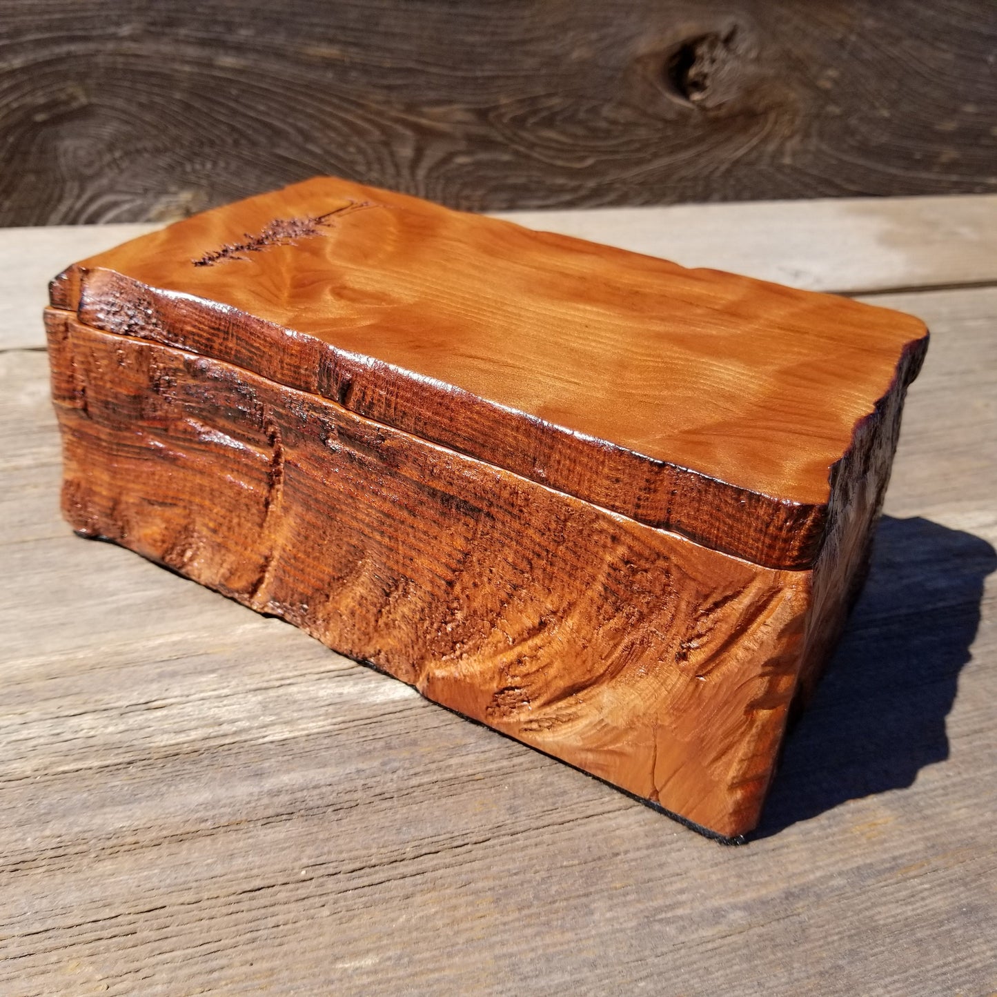 Wood Jewelry Box Redwood Tree Engraved Rustic Handmade Curly Wood #372 Mens Valet Christmas Gift 5th Anniversary