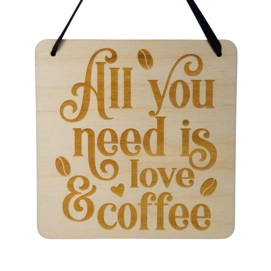 Coffee Love Sign - Coffee Bar Decor Rustic Hanging Wall Sign - Coffee Plaque Gift Sign 5.5"