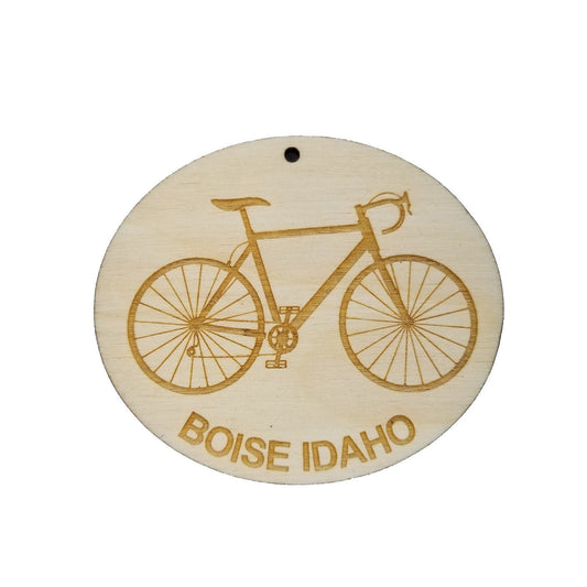 Boise Idaho Wood Ornament - Mens Bike or Bicycle - Handmade Wood Ornament Made in USA Christmas Decor